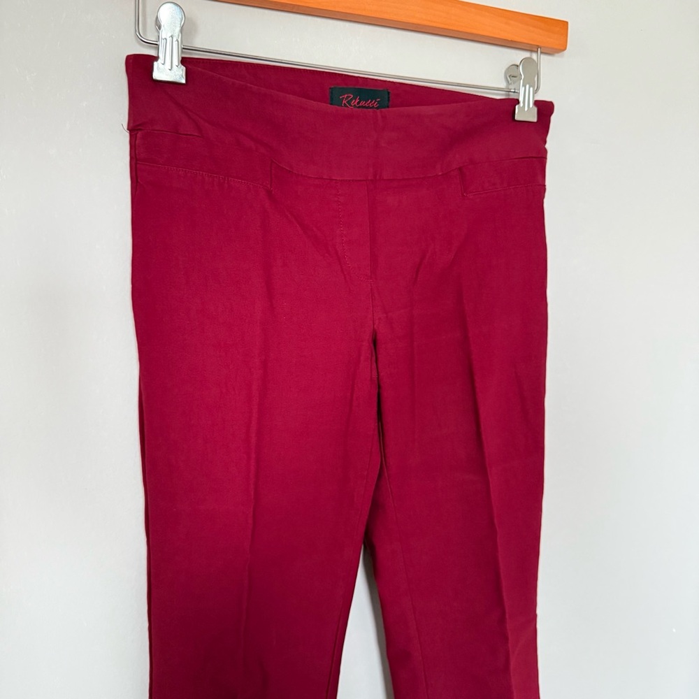 Elegant Burgundy Straight Leg Stretch Trousers Pants size 4P - Picture 2 of 13